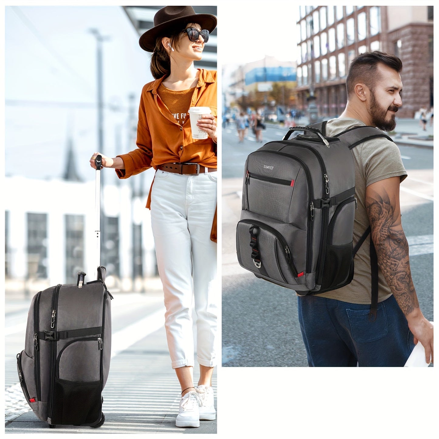 Rolling Backpack, Travel Backpack with Wheels, Carry on Backpack with 3 Packing Cubes, 17.3 Inch Wheeled Laptop Backpack for Men Women Adults to Travel Work Business - buythingsusa
