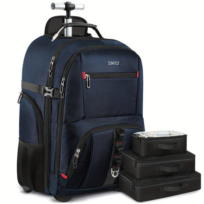 Rolling Backpack, Travel Backpack with Wheels, Carry on Backpack with 3 Packing Cubes, 17.3 Inch Wheeled Laptop Backpack for Men Women Adults to Travel Work Business - buythingsusa