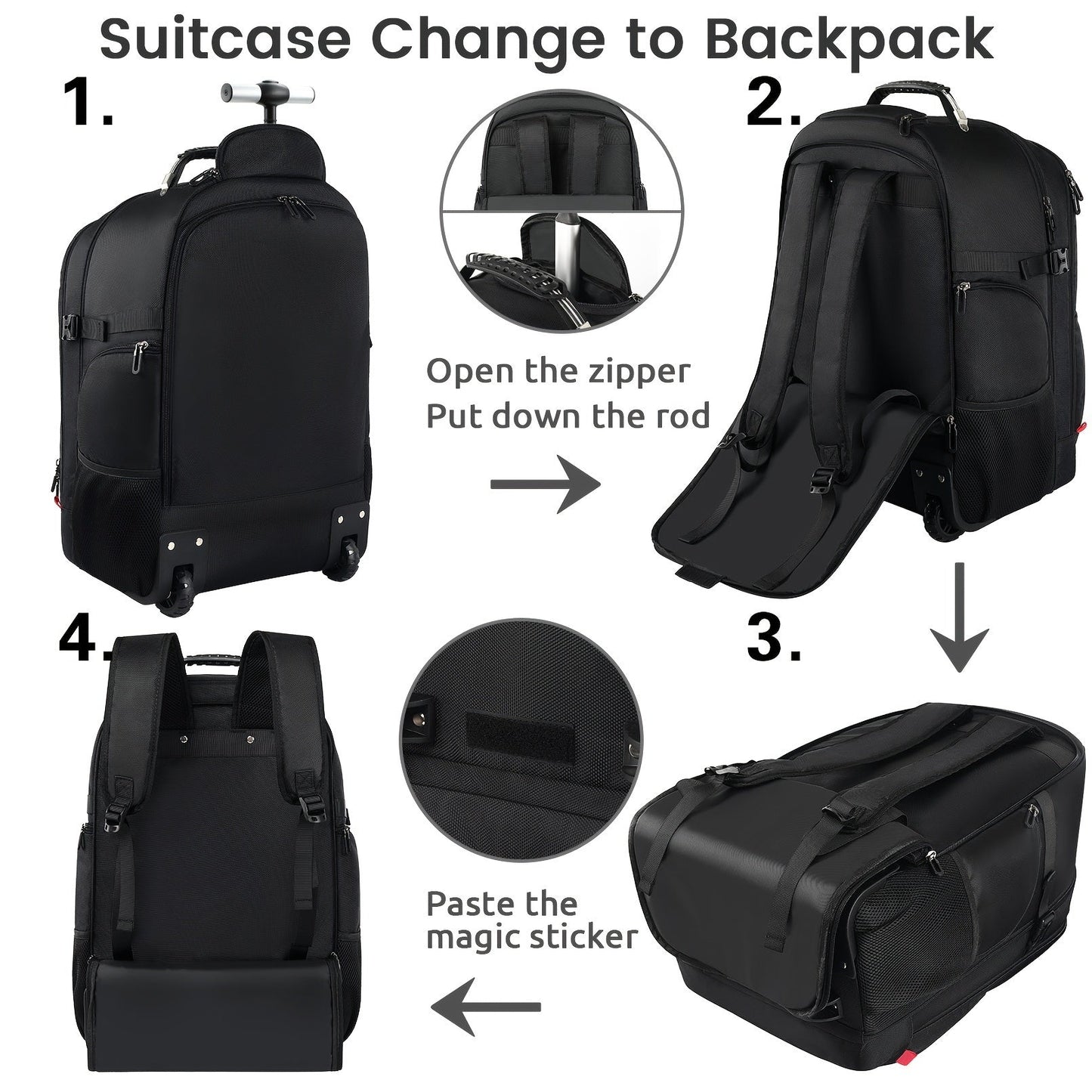 Rolling Backpack, Travel Backpack with Wheels, Carry on Backpack with 3 Packing Cubes, 17.3 Inch Wheeled Laptop Backpack for Men Women Adults to Travel Work Business - buythingsusa