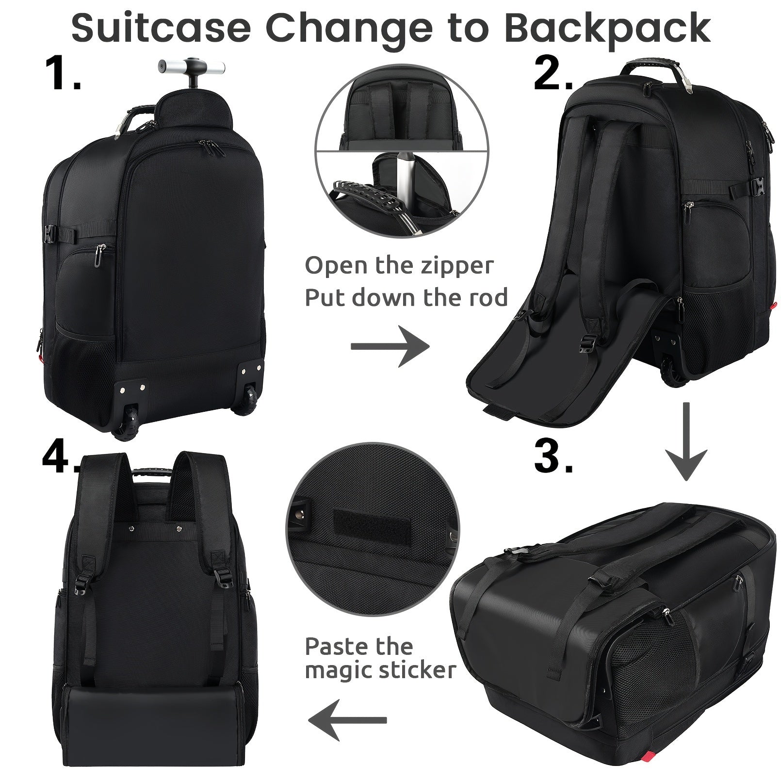 Rolling Backpack, Travel Backpack with Wheels, Carry on Backpack with 3 Packing Cubes, 17.3 Inch Wheeled Laptop Backpack for Men Women Adults to Travel Work Business - buythingsusa