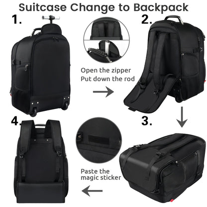 Rolling Backpack, Travel Backpack with Wheels, Carry on Backpack with 3 Packing Cubes, 17.3 Inch Wheeled Laptop Backpack for Men Women Adults to Travel Work Business - buythingsusa