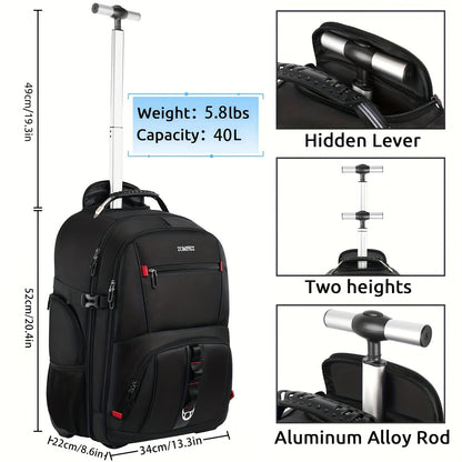 Rolling Backpack, Travel Backpack with Wheels, Carry on Backpack with 3 Packing Cubes, 17.3 Inch Wheeled Laptop Backpack for Men Women Adults to Travel Work Business - buythingsusa