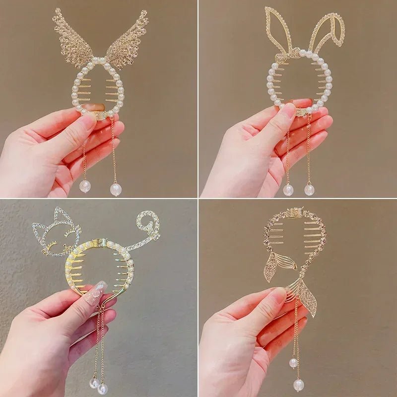 Shiny Angel Wing Animal Ears Baby Hair Clip Elegant Tassel Pearl Hairpins Ponytail Headband for Women Girl Kids Hair Accessories - buythingsusa