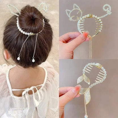 Shiny Angel Wing Animal Ears Baby Hair Clip Elegant Tassel Pearl Hairpins Ponytail Headband for Women Girl Kids Hair Accessories - buythingsusa