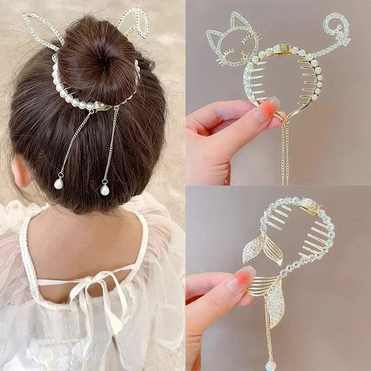 Shiny Angel Wing Animal Ears Baby Hair Clip Elegant Tassel Pearl Hairpins Ponytail Headband for Women Girl Kids Hair Accessories - buythingsusa