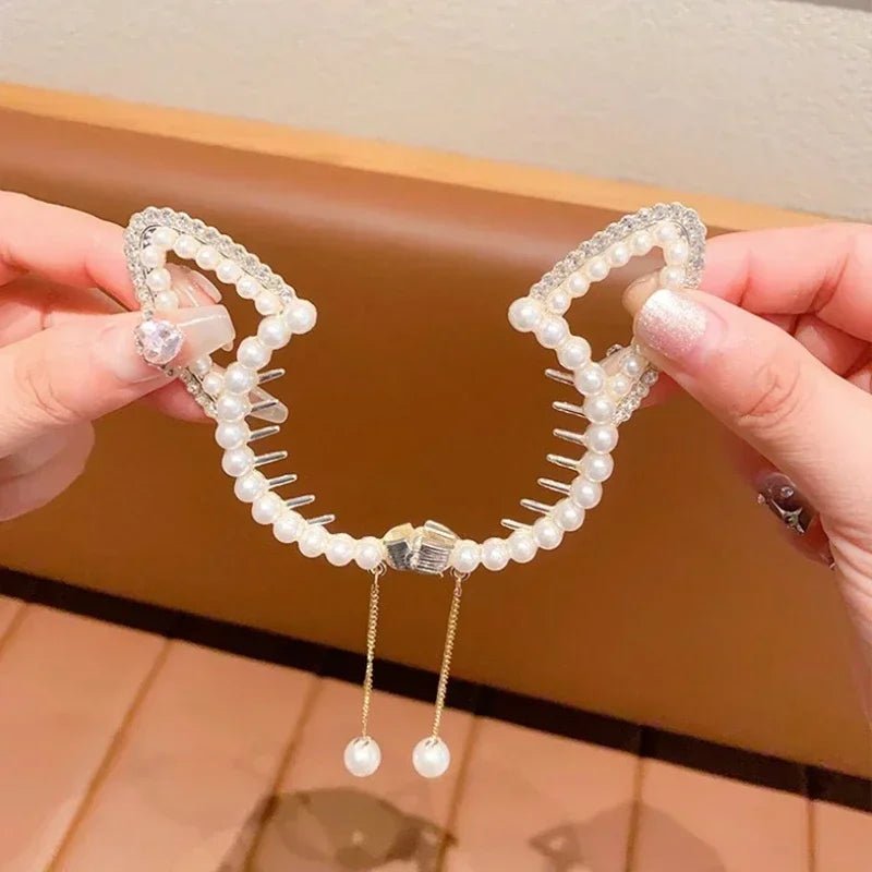 Shiny Angel Wing Animal Ears Baby Hair Clip Elegant Tassel Pearl Hairpins Ponytail Headband for Women Girl Kids Hair Accessories - buythingsusa