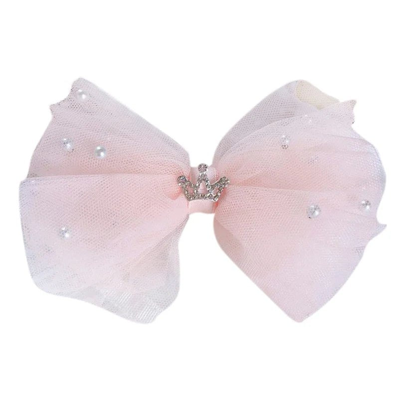 Sweet Princess Lace Bows Hairpin Kids Pearl Crown Barrettes Hair Clips for Women Girls Headwear Fashion Children Hair Accessorie - buythingsusa