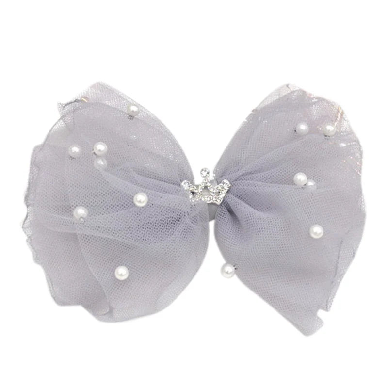 Sweet Princess Lace Bows Hairpin Kids Pearl Crown Barrettes Hair Clips for Women Girls Headwear Fashion Children Hair Accessorie - buythingsusa