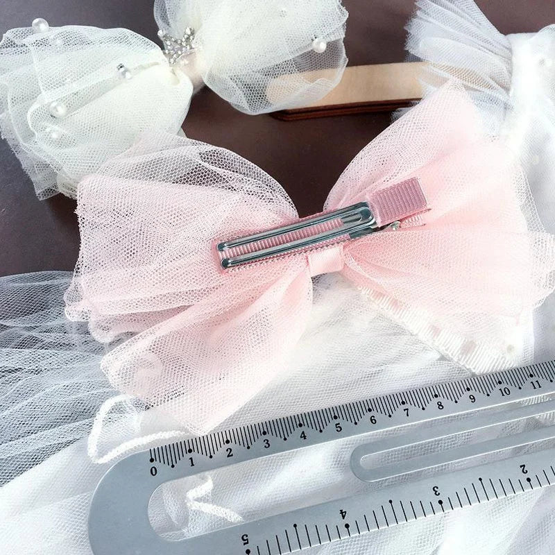 Sweet Princess Lace Bows Hairpin Kids Pearl Crown Barrettes Hair Clips for Women Girls Headwear Fashion Children Hair Accessorie - buythingsusa