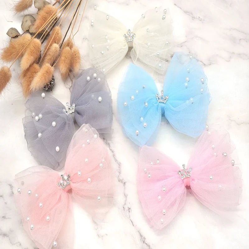 Sweet Princess Lace Bows Hairpin Kids Pearl Crown Barrettes Hair Clips for Women Girls Headwear Fashion Children Hair Accessorie - buythingsusa