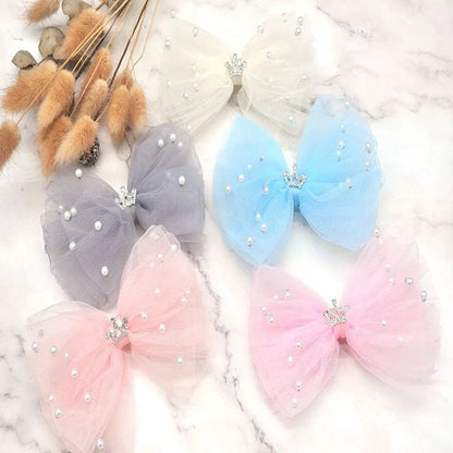 Sweet Princess Lace Bows Hairpin Kids Pearl Crown Barrettes Hair Clips for Women Girls Headwear Fashion Children Hair Accessorie - buythingsusa
