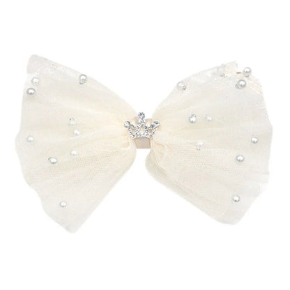 Sweet Princess Lace Bows Hairpin Kids Pearl Crown Barrettes Hair Clips for Women Girls Headwear Fashion Children Hair Accessorie - buythingsusa