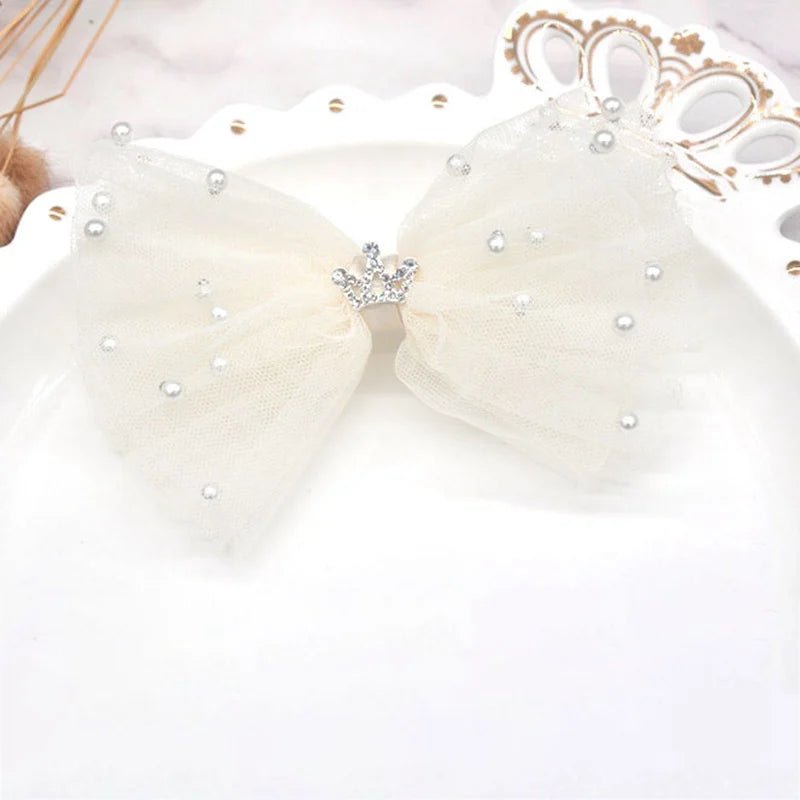 Sweet Princess Lace Bows Hairpin Kids Pearl Crown Barrettes Hair Clips for Women Girls Headwear Fashion Children Hair Accessorie - buythingsusa