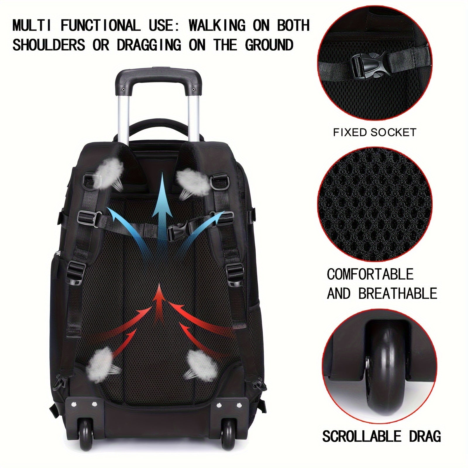 Travel Rolling Backpack, Travel Large Backpack Duffel Bag With Wheels, 17 Inch Laptop Backpack With Shoe Compartment, Trolley Suitcase Business College Ladies Men - buythingsusa