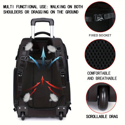 Travel Rolling Backpack, Travel Large Backpack Duffel Bag With Wheels, 17 Inch Laptop Backpack With Shoe Compartment, Trolley Suitcase Business College Ladies Men - buythingsusa