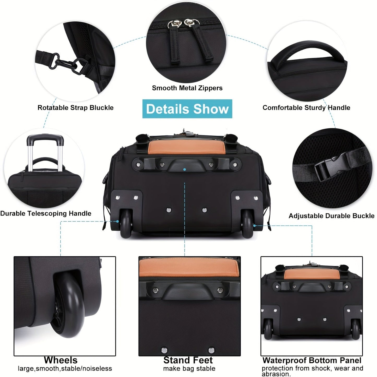 Travel Rolling Backpack, Travel Large Backpack Duffel Bag With Wheels, 17 Inch Laptop Backpack With Shoe Compartment, Trolley Suitcase Business College Ladies Men - buythingsusa