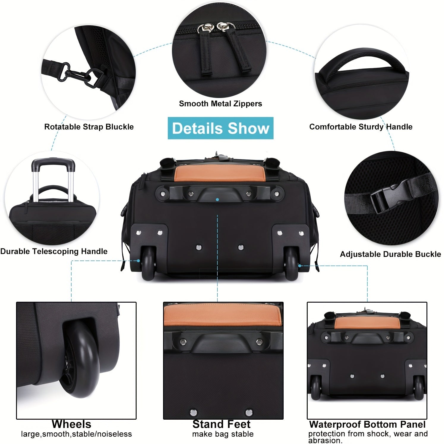 Travel Rolling Backpack, Travel Large Backpack Duffel Bag With Wheels, 17 Inch Laptop Backpack With Shoe Compartment, Trolley Suitcase Business College Ladies Men - buythingsusa