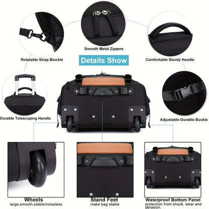 Travel Rolling Backpack, Travel Large Backpack Duffel Bag With Wheels, 17 Inch Laptop Backpack With Shoe Compartment, Trolley Suitcase Business College Ladies Men - buythingsusa