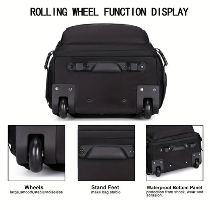 Travel Rolling Backpack, Travel Large Backpack Duffel Bag With Wheels, 17 Inch Laptop Backpack With Shoe Compartment, Trolley Suitcase Business College Ladies Men - buythingsusa