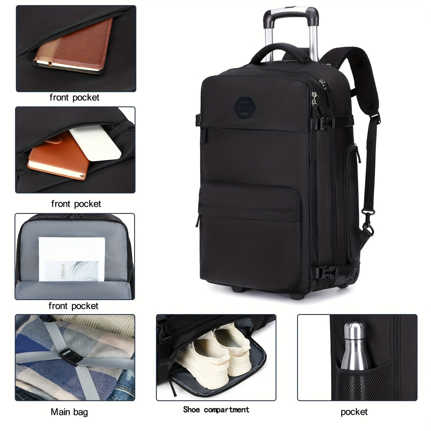 Travel Rolling Backpack, Travel Large Backpack Duffel Bag With Wheels, 17 Inch Laptop Backpack With Shoe Compartment, Trolley Suitcase Business College Ladies Men - buythingsusa