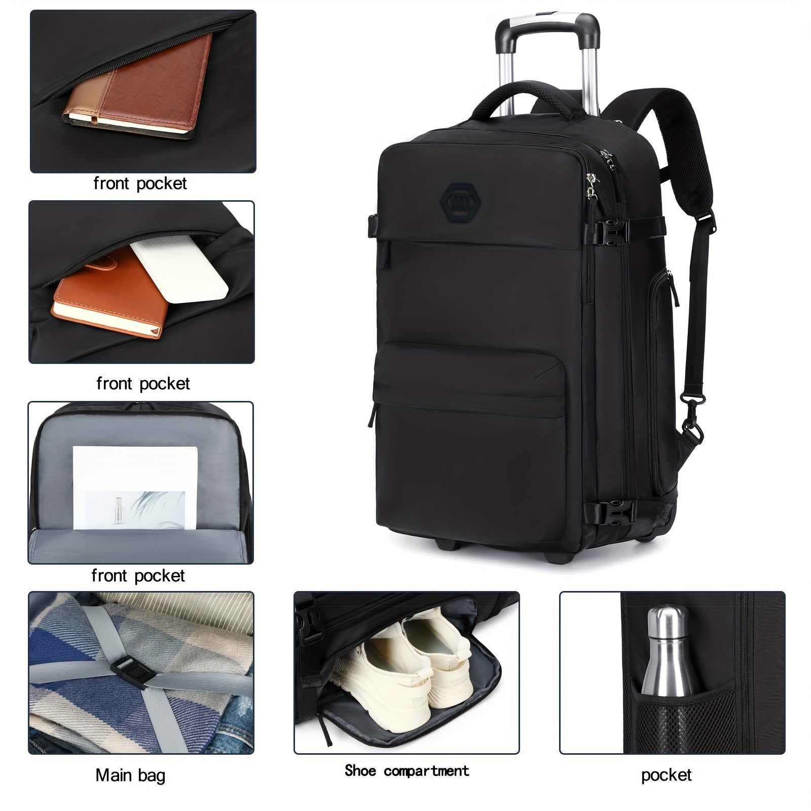 Travel Rolling Backpack, Travel Large Backpack Duffel Bag With Wheels, 17 Inch Laptop Backpack With Shoe Compartment, Trolley Suitcase Business College Ladies Men - buythingsusa