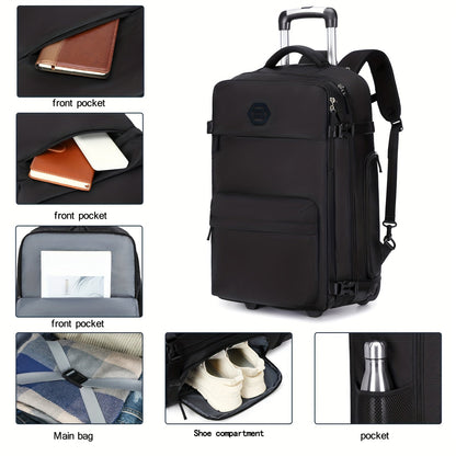 Travel Rolling Backpack, Travel Large Backpack Duffel Bag With Wheels, 17 Inch Laptop Backpack With Shoe Compartment, Trolley Suitcase Business College Ladies Men - buythingsusa