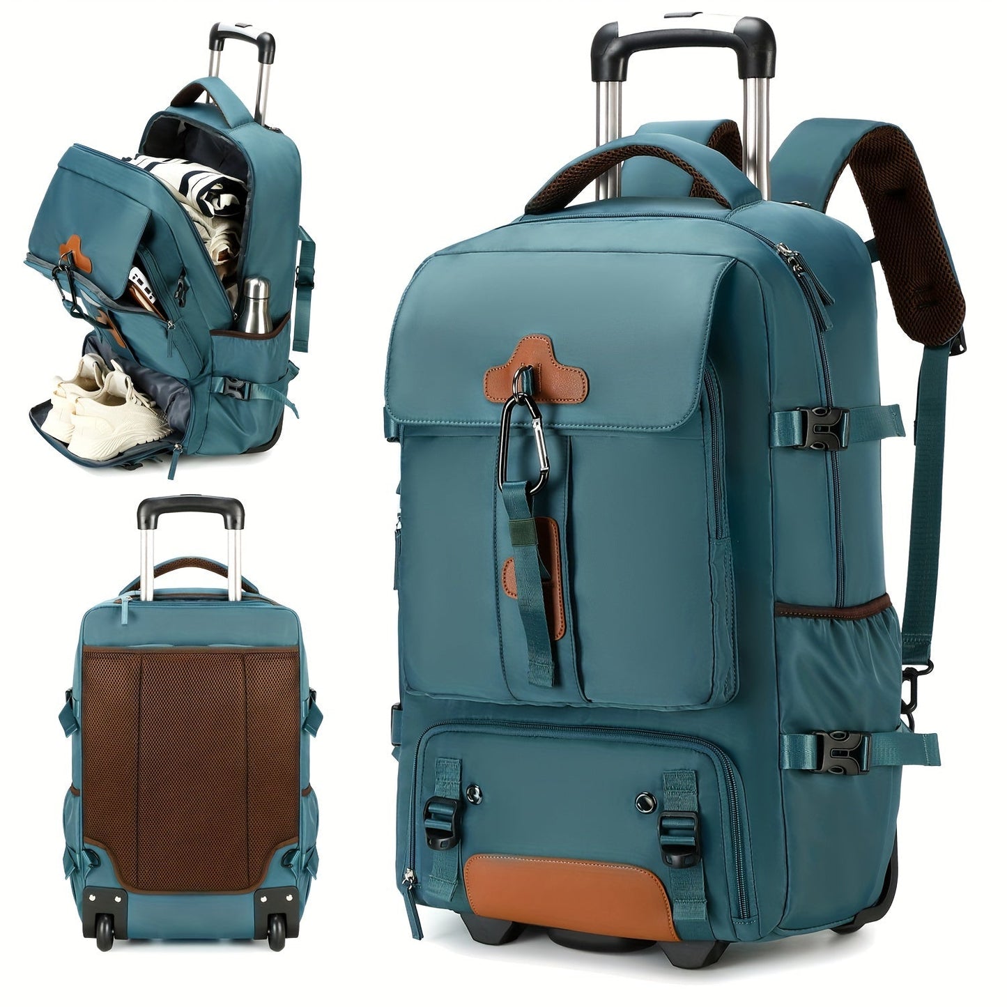 Travel Rolling Backpack, Travel Large Backpack Duffel Bag With Wheels, 17 Inch Laptop Backpack With Shoe Compartment, Trolley Suitcase Business College Ladies Men - buythingsusa