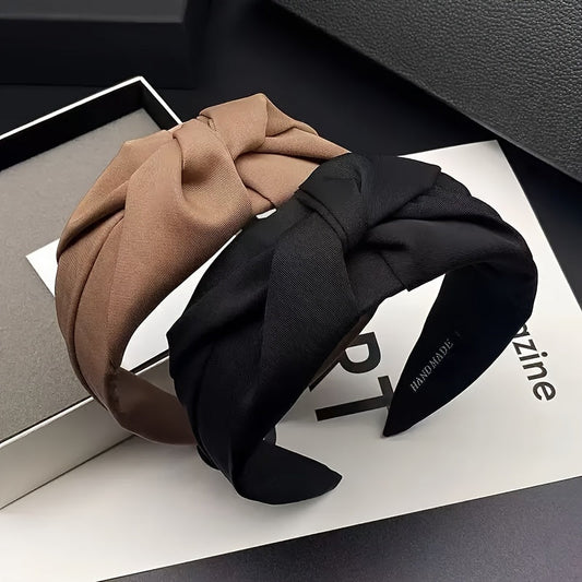 Vintage Bohemian Style Knotted Headbands for Women - Polyester Hairbands Set, Solid Color Dress Up Hair Accessories, Birthday Gift - No Feather, Tie Detail, 1PC - buythingsusa