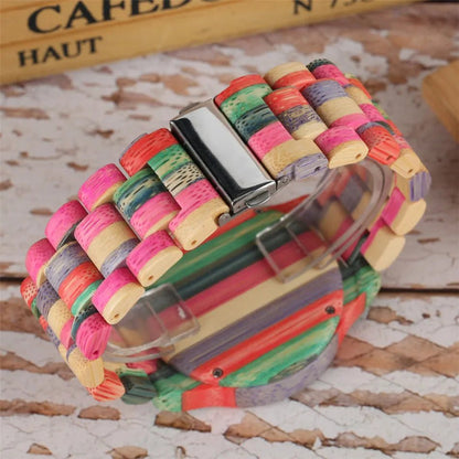 Women Quartz Bamboo Watches Wooden Watch Couple Watches Natural Multi - Colored Bracelet Lovers New Concept Wood Wristwatch - buythingsusa